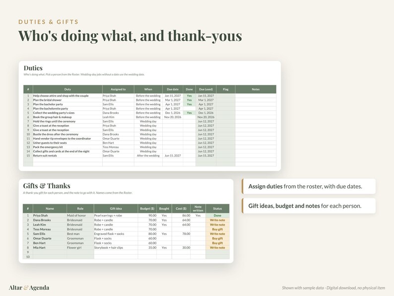 Wedding Party Organizer Spreadsheet, Excel & Google Sheets: Bridesmaid Planner, Attire, Hair and Makeup Schedule image 6