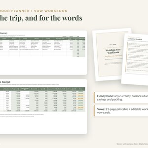 Wedding Planner Bundle: Planner Spreadsheet, Budget Tracker, Guest List, Honeymoon Planner, Vow Workbook image 6