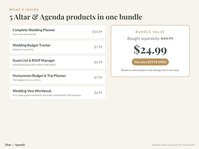 Wedding Planner Bundle: Planner Spreadsheet, Budget Tracker, Guest List, Honeymoon Planner, Vow Workbook image 2