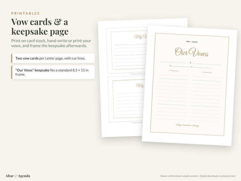 Wedding Vow Template & Writing Workbook, Printable + Editable: Prompts, Examples, Cards, Keepsake Page Bild 5