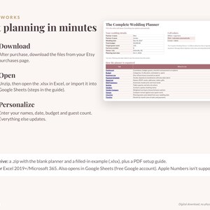 Pink Wedding Planner Spreadsheet, Blush Excel & Google Sheets: Budget, Guest List, Seating Chart, Checklist immagine 8