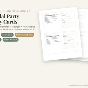 Bridal Party Duty Cards, Fillable & Printable PDF, Maid of Honor and Best Man Duties