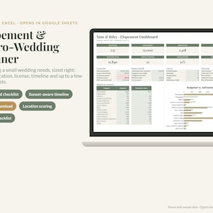 Elopement Planner Spreadsheet, Micro Wedding Excel & Google Sheets: Checklist, Budget, Timeline, Marriage License