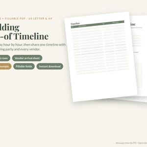 Wedding Day Timeline Template, Fillable PDF Printable & Day Of Schedule for Vendors and Bridal Party