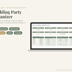 Wedding Party Organizer Spreadsheet, Excel & Google Sheets: Bridesmaid Planner, Attire, Hair and Makeup Schedule image 1