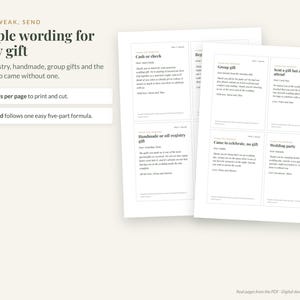 Wedding Thank You Card Wording, Printable Note Templates & Fillable Gift Log PDF image 3