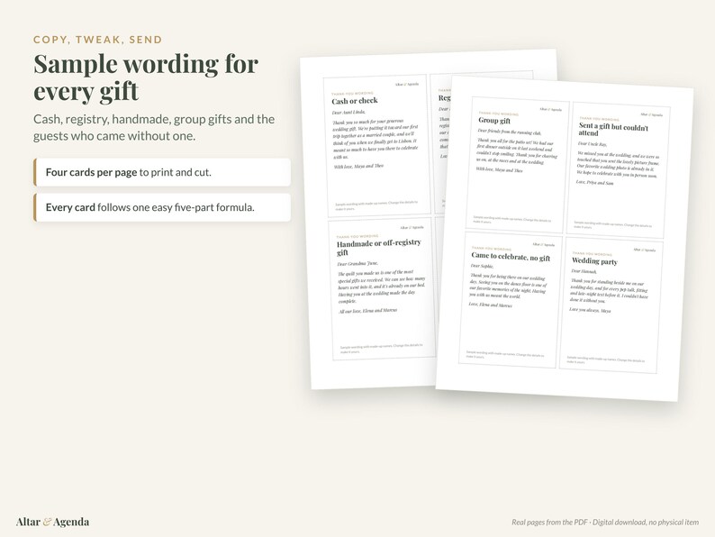 Wedding Thank You Card Wording, Printable Note Templates & Fillable Gift Log PDF image 3