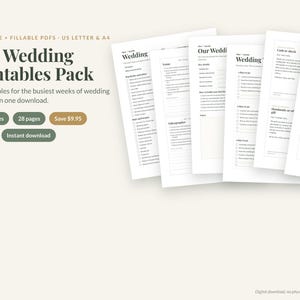 Wedding Printables Bundle, Fillable PDF Planner Pack: Timeline, Checklists & Thank You Wording