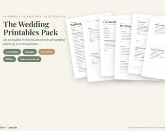 Wedding Printables Bundle, Fillable PDF Planner Pack: Timeline, Checklists & Thank You Wording