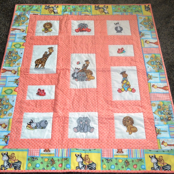 Sale! Baby Quilt: Bazooples Animal Embroidered