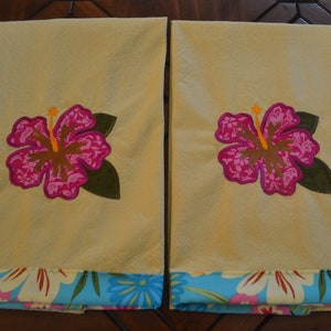 Kitchen Towels: Tropical Flower Appliqued
