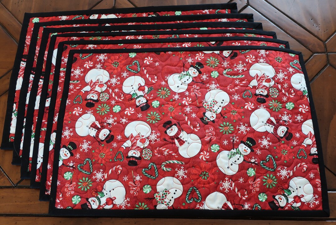 Christmas Placemats Snowmen With Candy and Snowflakes Black Etsy