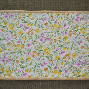 Placemats: Floral Quilted with yellow, gold, and pink flowers on cream background - set of 6