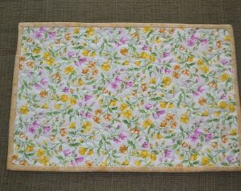 Placemats: Floral Quilted with yellow, gold, and pink flowers on cream background - set of 6