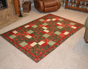 Quilts for Sale! Christmas Quilt: Poinsettia Black Red Green