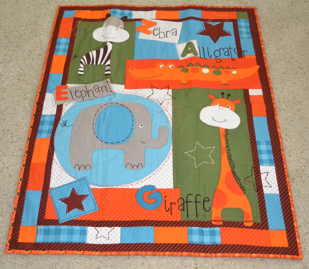 Sale Child's Baby Quilt Zoo Zebra, Elephant, Giraffe, and Alligator Etsy
