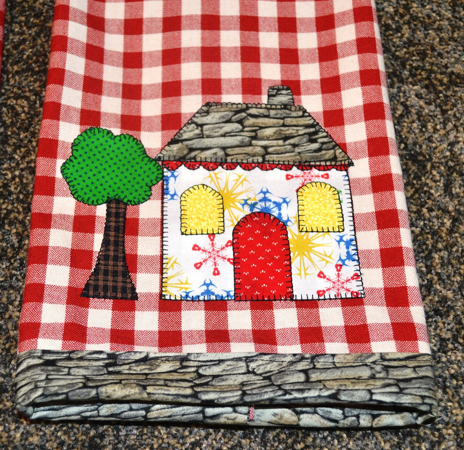 Kitchen Towels Country House With Tree Appliqued Etsy UK