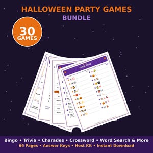 30 Halloween Party Games Bundle Printable | Bingo Trivia Charades Crossword | Family Classroom Office Party Games Instant Download