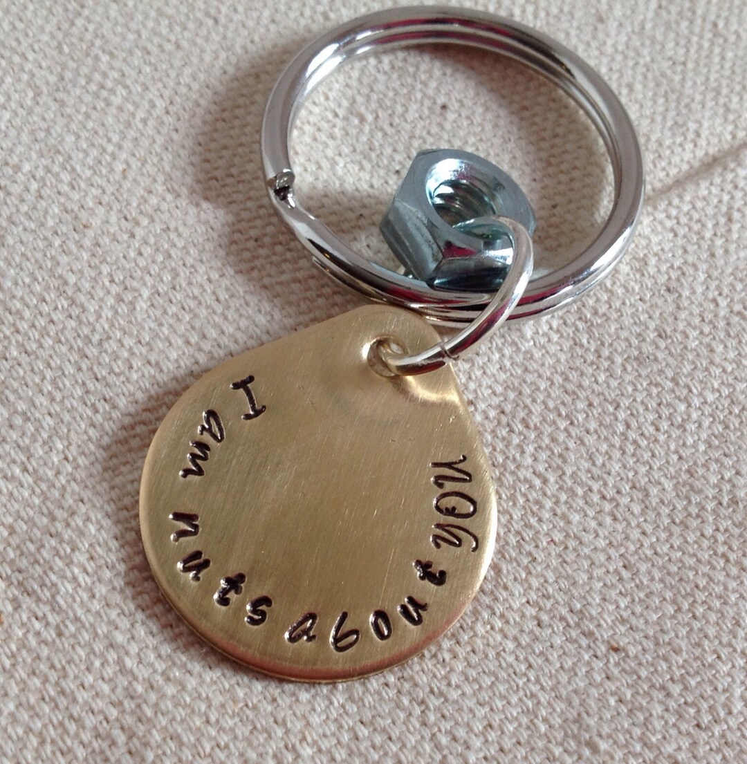 PERSONALISED Hand Stamped Keychain. Nuts About You. Brass Etsy