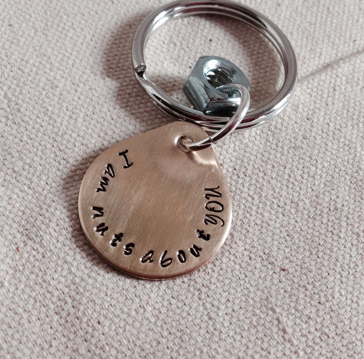 PERSONALISED Hand Stamped Keychain. Nuts About You. Brass Etsy