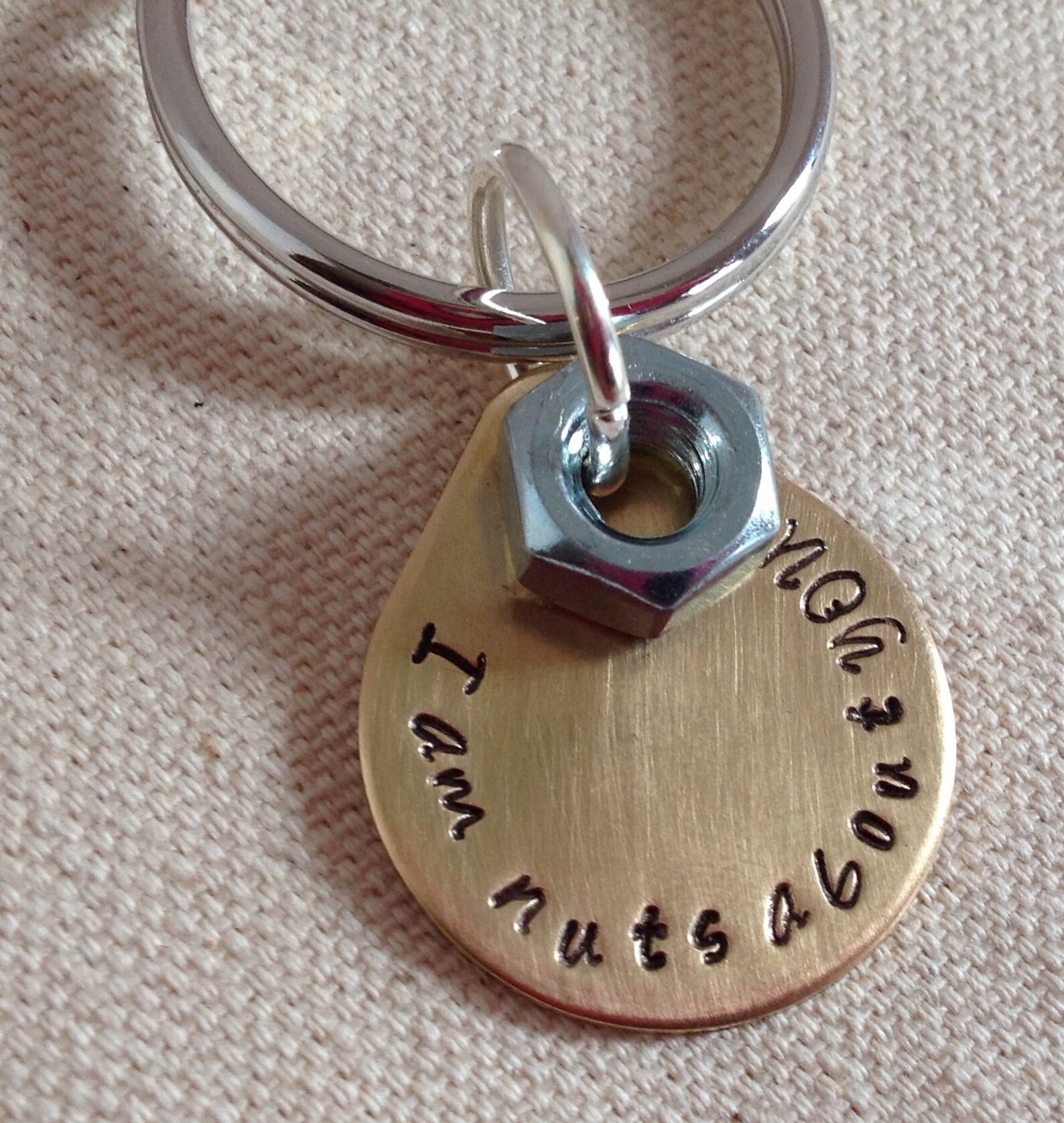 PERSONALISED Hand Stamped Keychain. Nuts About You. Brass Etsy
