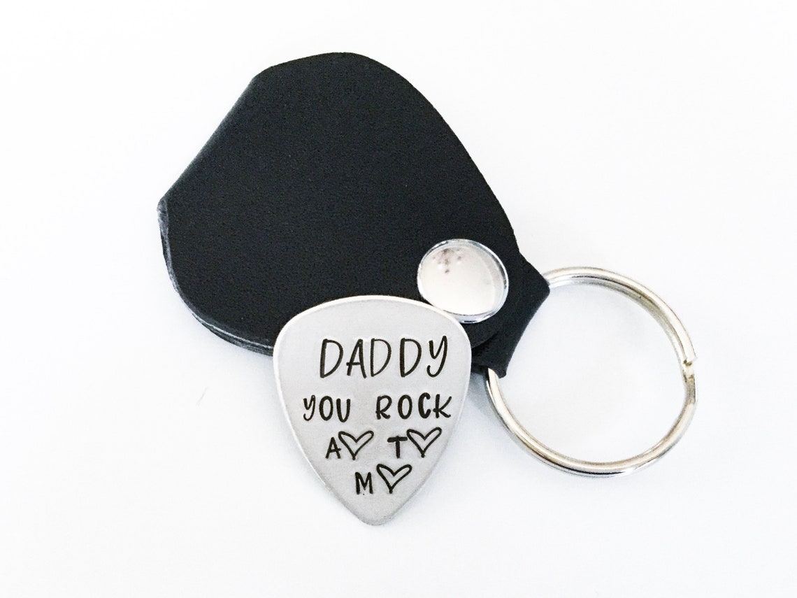 Personalised keychain. Guitar pick keychain. Leather keychain. Etsy
