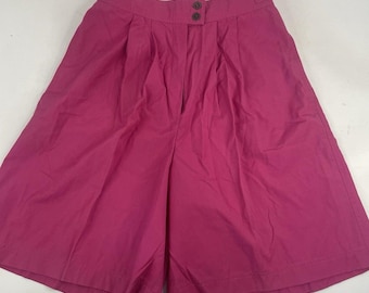 Vintage DIFINI Pink Pleated High Waist Shorts Size 12 Cotton Blend Bermuda