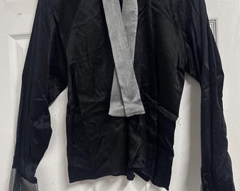 VTG 70s Scott Barrie Black 100% Silk Button Up Scarf Collar Blouse Top Sz 6