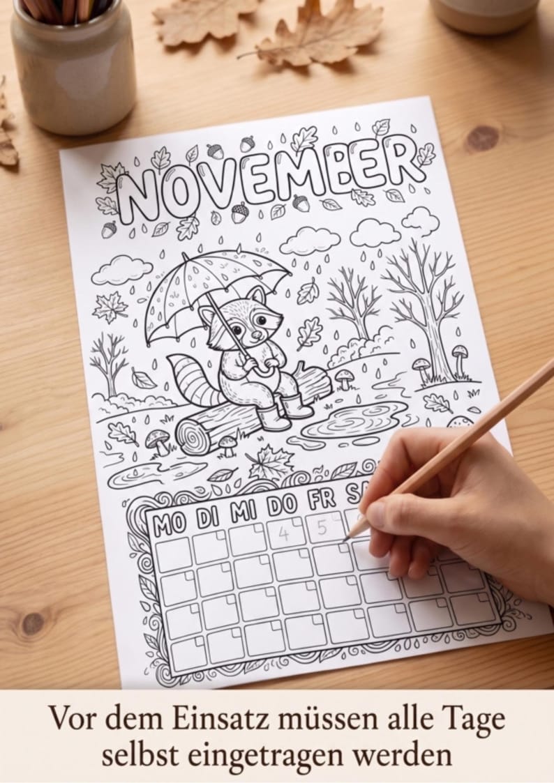 Coloring Calendar for Children in A4 Portrait Format: 12 Months to ...