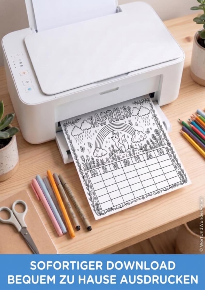 Coloring Calendar for Children in A4 Portrait Format: 12 Months to ...