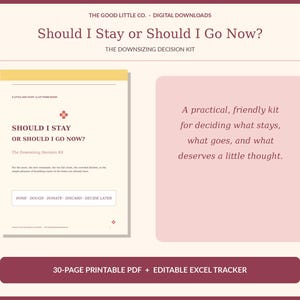 Downsizing Decision Kit – Printable PDF Workbook + Excel Tracker (Digital Download)