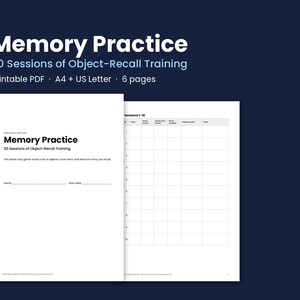 Memory Practice Log Printable, Object Recall Training, Kim's Game Score Sheet, Memory Exercise Journal (PDF)