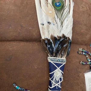 Larger OOAK Fairy Prayer, Smudge Fan, Abalone Shell, Sage,  Wicca, Pagan, American Indian Ceremony-Free Shipping