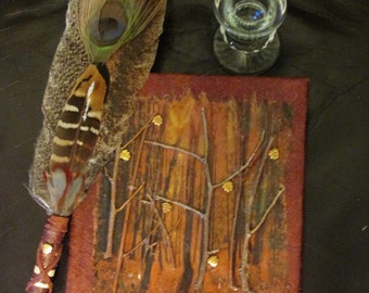 Custom 8" x 6" Journal covered with handmade Paper and Quill Pen Set. Option of fabric or leather cover
