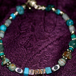 Decision Bracelet &quot;JOY&quot;  wear your affirmation word all day Sterling letters and gemstones