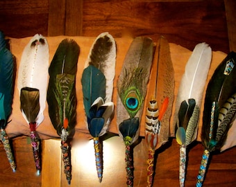 Custom made OOAK Feather Ball Point Pen with refills for Journaling, Love Letters, Wiccan Book of Shadows, Art work, etc