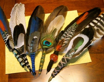 Custom made OOAK Feather Quill Pen for Journaling, Love Letters, Wiccan Book of Shadows, Art work, etc-Free shipping