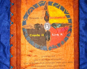 Journal, Art Book Mixed Media-Custom 9"x12" covered with leather, Fernwood cloth or handmade Paper-designed just for you