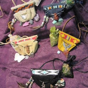 Custom made OOAK  Medicine Wheel Medicine Bags - loaded with all your Birth Totems & other Traditional medicine to carry with you