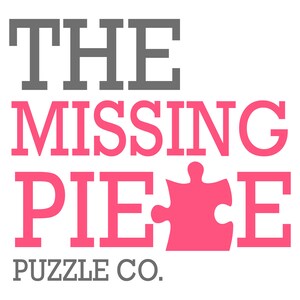 May include: The Missing Piece Puzzle Co. logo on a white background. The text "THE" is in gray, above "MISSING PIECE" in pink, with a pink puzzle piece replacing the letter "E". "PUZZLE CO." is in gray.