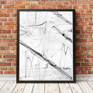 Black and White scribbling abstract line art print, modern wall art, black and white, home decor, childlike art