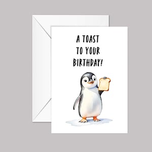 Carte d'anniversaire de pingouin, carte de pingouin de joyeux anniversaire, carte de pingouin, carte faite main, carte d'anniversaire, carte d'animal, carte de joyeux anniversaire, impression de pingouin