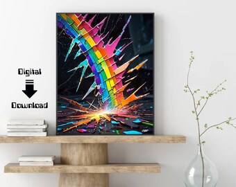 Shattered color abstract art print, vibrant colors, abstract art, abstract painting, digital download, printable art, print on demand. art