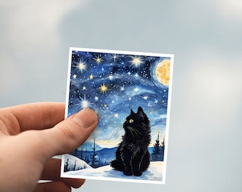 Stickers, Starry Night cat sticker, waterproof sticker, cute black cat sticker, starry night stickers, cat stickers, vinyl sticker,black cat
