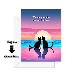 Amor de gato, impressão de arte de gato preto, cartões de gato preto, cartões de amor, impressão sob demanda, cartões para impressão, cartões comemorativos, amante de gatos, cartão de praia de gatos, arte
