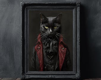 Impression d'art gothique chat noir, décor Dark Academia (téléchargement numérique)