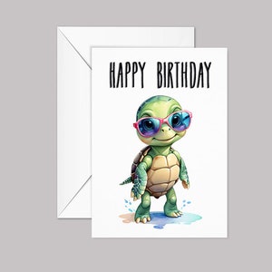 Carte tortue joyeux anniversaire, carte tortue, carte de joyeux anniversaire, carte d'anniversaire, carte de voeux tortue, carte vierge à l'intérieur, animal mignon, anniversaire