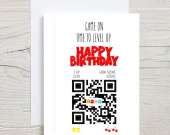 Game On Time To Level Up Happy Birthday card, Birthday card, Greeting card, retro gamer card, Geek Nerd card,Humor card,Funny card