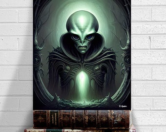 Alien Kunstdruck, digitaler Download Alien, Retro, kosmische Kunst, Vintage Kunst, Space Art, UFO Alien Kunst, Science Fiction, trippy Wandkunst