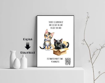 Cat in Line funny print, digital download, cat mom, cat lover art, printable art, funny cat print, funny cat printable, black cat art, cats